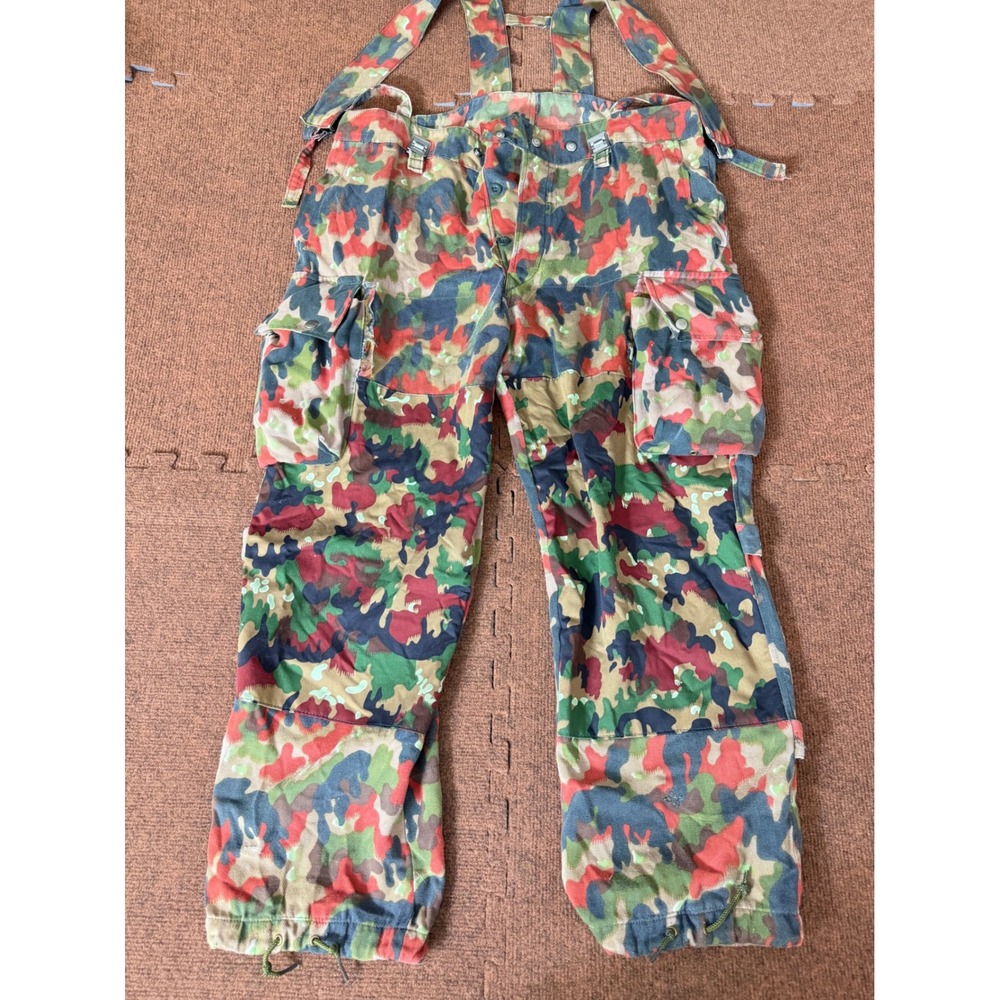 Vintage Swiss Military M70 Alpenflage Camo Pants Suspenders Cargo Trousers 54-80
